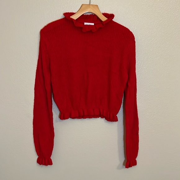 Superdown Red Ruffle Neck Sweater - Picture 1 of 9
